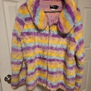 Vibrant Striped Faux Fur Jacket